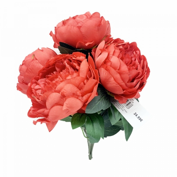 Bouquet x5 pivoines rouge ø 12cm