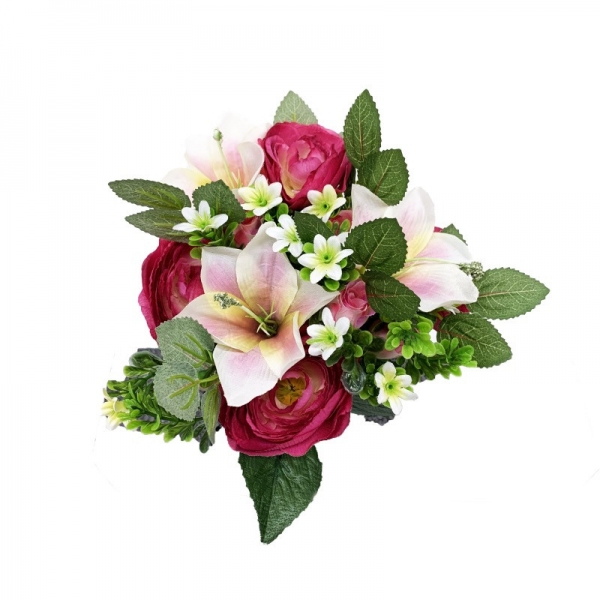 Bouquet x13 renoncules lys mini bt rose feuillage 35cm