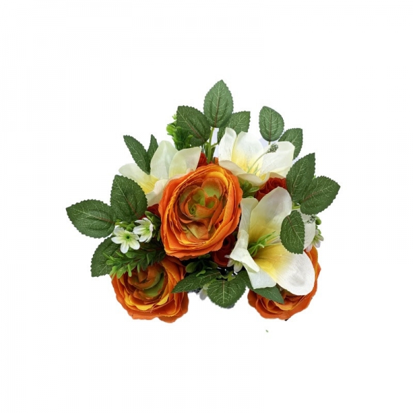 Bouquet x13 renoncules lys mini bt rose feuillage 35cm