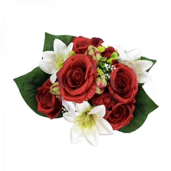 Bouquet x18 roses, bt, lys, protea 40cm