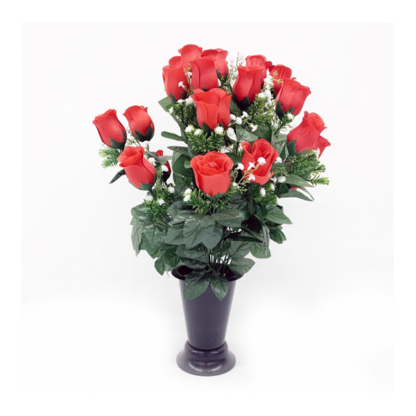 Pot de 24 roses rouges et gypso H 50 cm