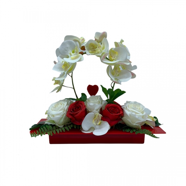 Plateau Roses et Orchidées Saint Valentin 40x35cm
