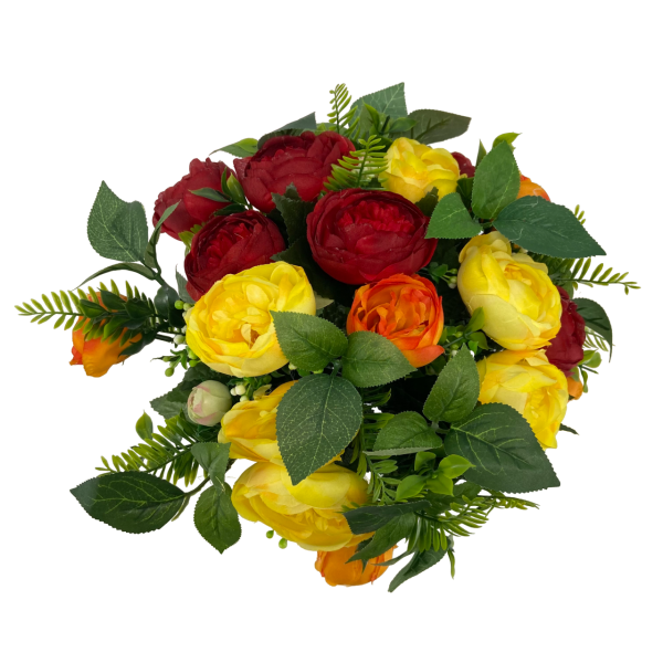 Bouquet Renoncules Feuillage Jaune/Orange/Rouge