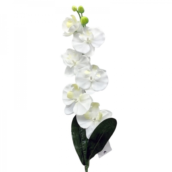 Tige orchidée avec feuilles Blanc 70 cm