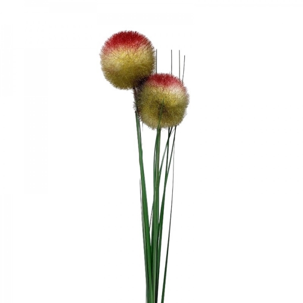 Herbe 2 pompoms vert et rouge 65 cm