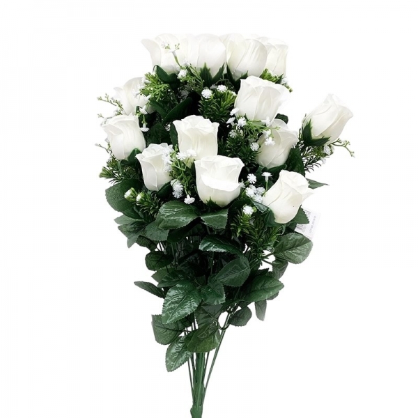 Bouquet 24 roses blanches et gypso 60cm