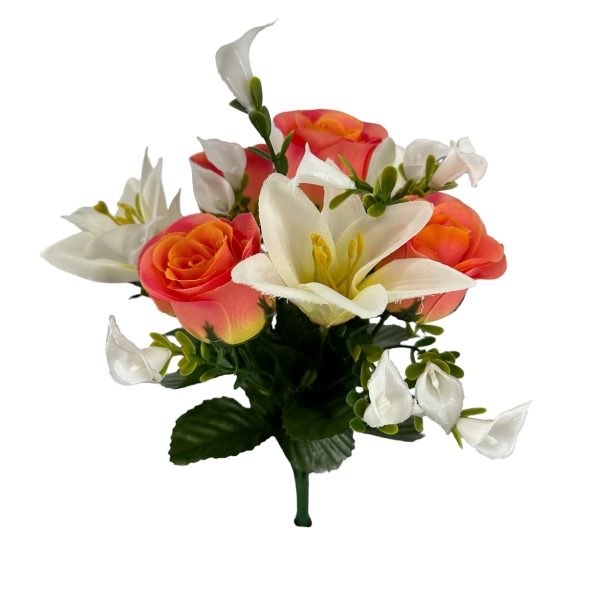 Bouquet Boutons de Rose Saumon, Mini Arum et Lys
