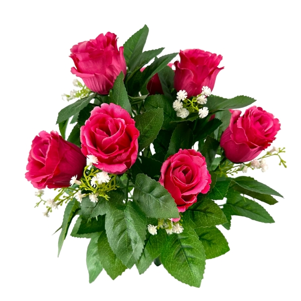 Bouquet Boutons de Rose, Gypsophile Fuchsia