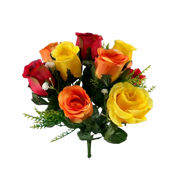 Bouquet Boutons de Rose, Gypsophile Rouge / Jaune