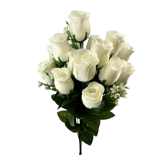 Bouquet x18 Boutons de Rose et Gypso. Blanc