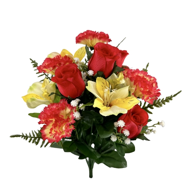 Bouquet de Boutons de Rose, Astroménias et Oeillets Rouge / Jaune