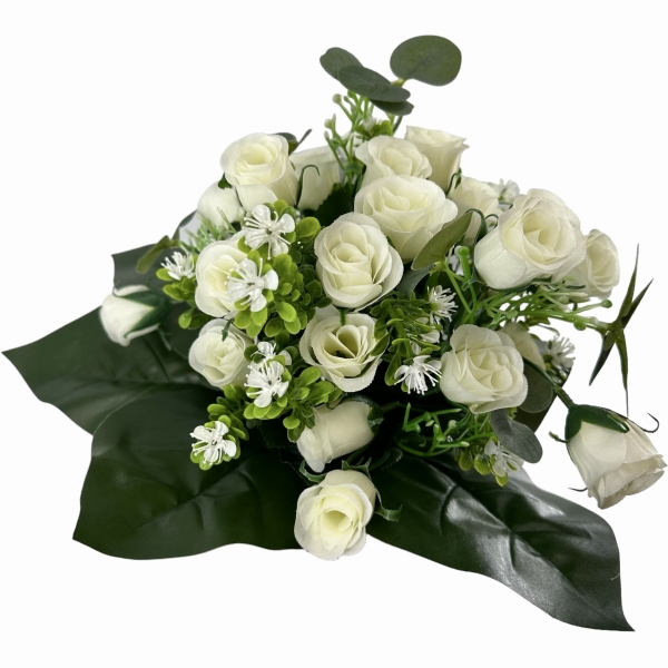 Bouquet Rond Boutons de Rose, Buis et Eucal. Blanc