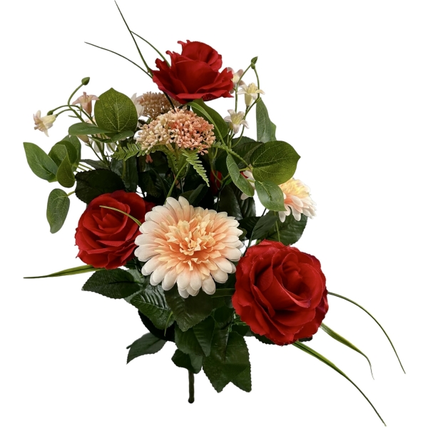 Bouquet Roses, Zinnias et Allium Rouge