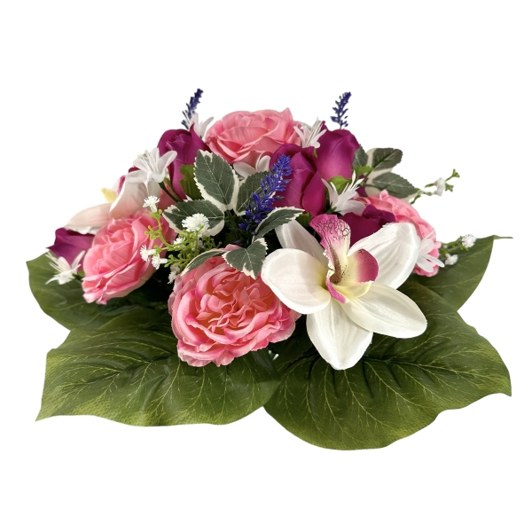 Bouquet Pivoines, Cymbidium et Roses Rose / Fuchsia