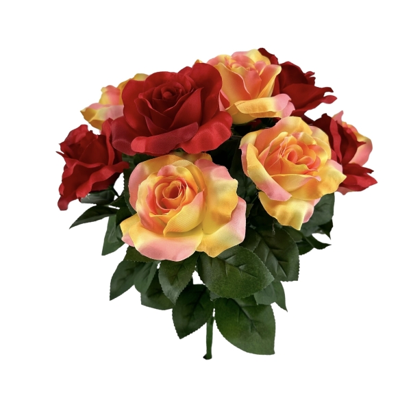Bouquet Roses Ouvertes Rouge / Saumon