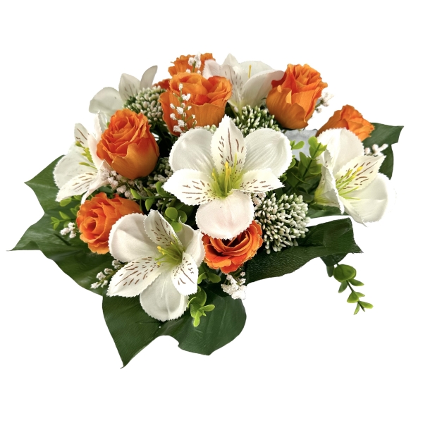 Bouquet Boutons de Rose, Alstromerias, Gypso. Orange