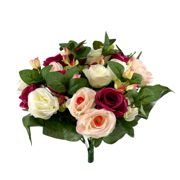 Bouquet x33 Roses et Feuillage Cerise / Crème