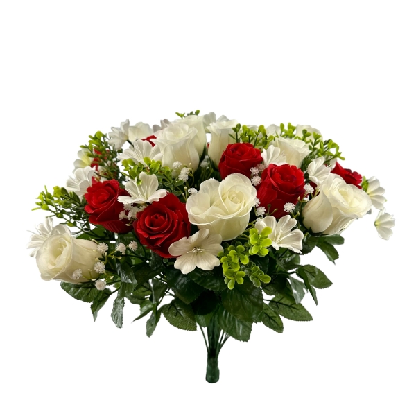 Bouquet Boutons de Rose, Eucalyptus et Gypso. Blanc / Rouge