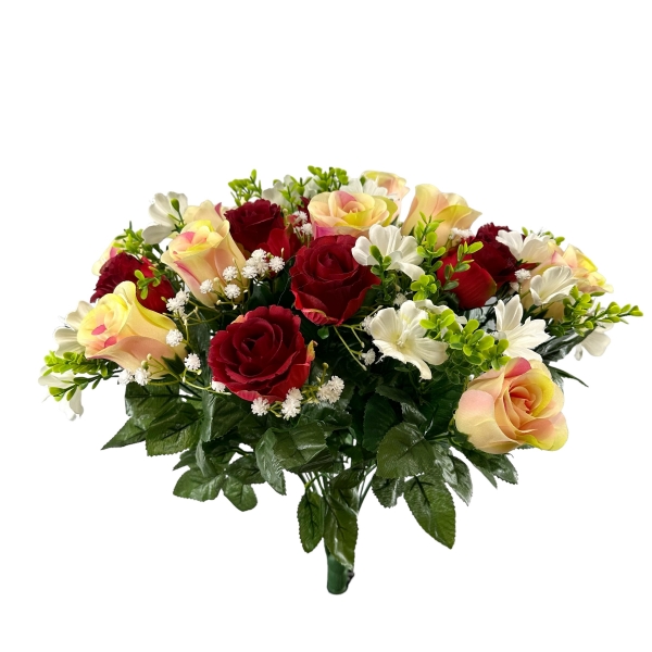 Bouquet Boutons de Rose, Eucalyptus et Gypso. Saumon / Rouge