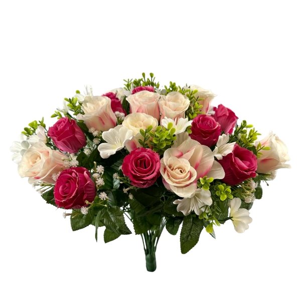 Bouquet Boutons de Rose, Eucalyptus et Gypso. Blanc / Rose