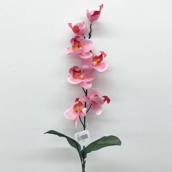 Tige orchidée avec feuilles Rose 75 cm