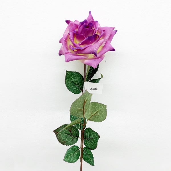Tige rose avec rosée fuchsia 70 cm